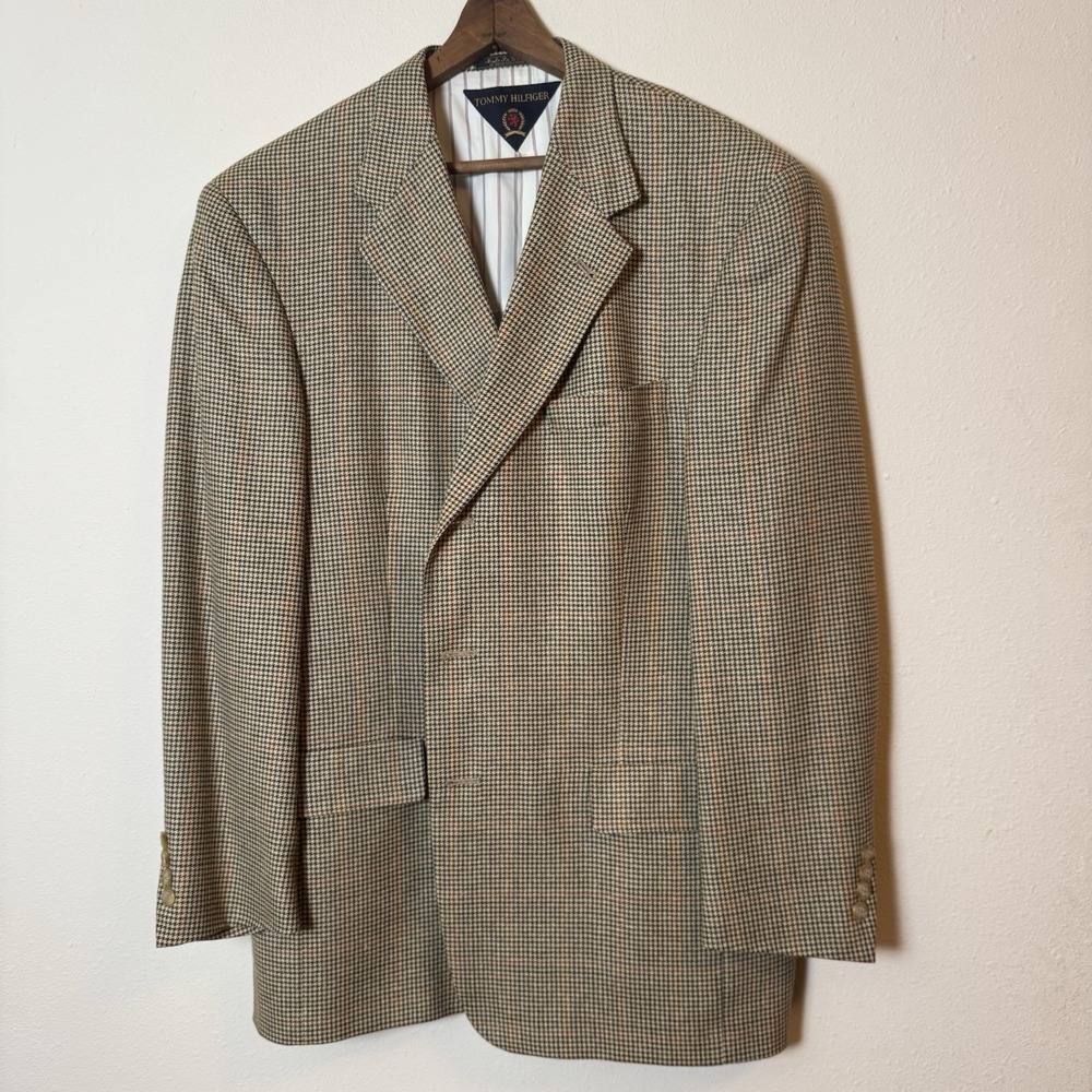 Vintage Tommy Hilfiger Mens 42R Jacket Sport Coat  Blazer Houndstooth USA Made